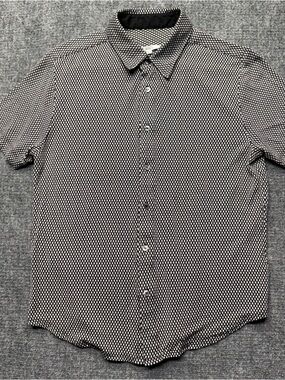 Mr Turk Shirt Mens L Black White Geometric Short Sleeve Resort Preppy USA Made